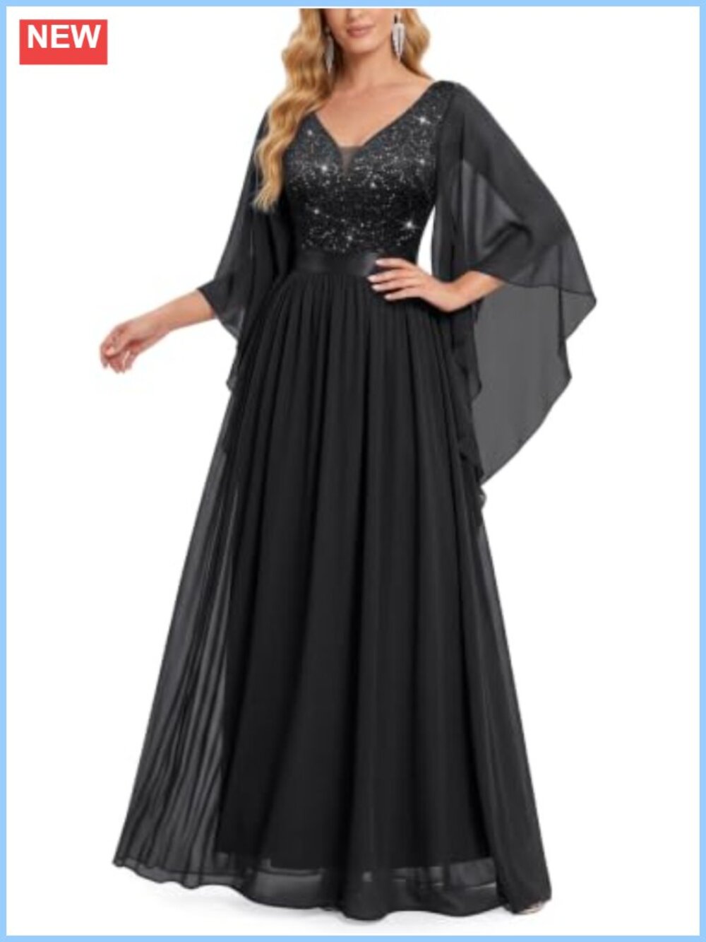 Miusol Women's Deep V-Neck Lace Contrast Sequin Formal Evening Maxi Dress